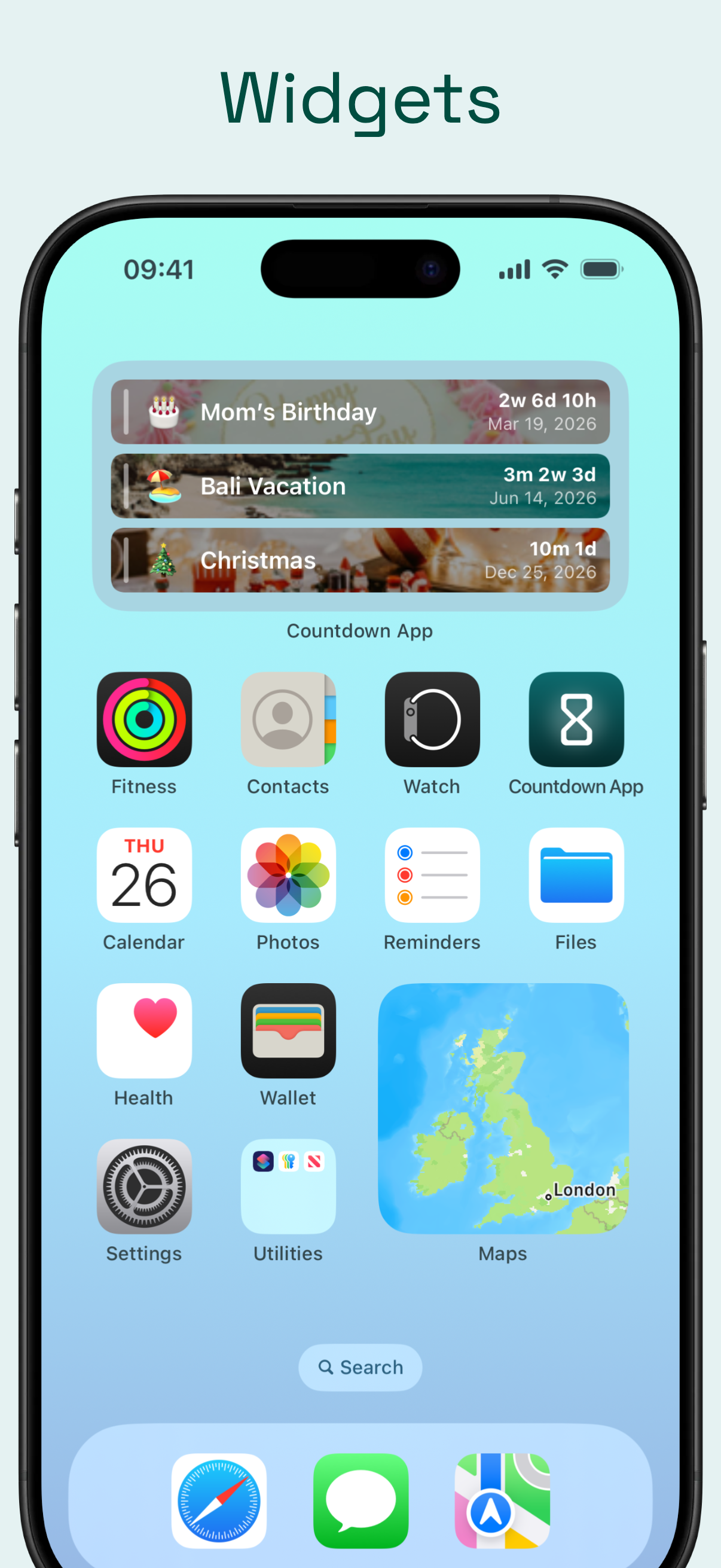 Countdown widgets on home screen